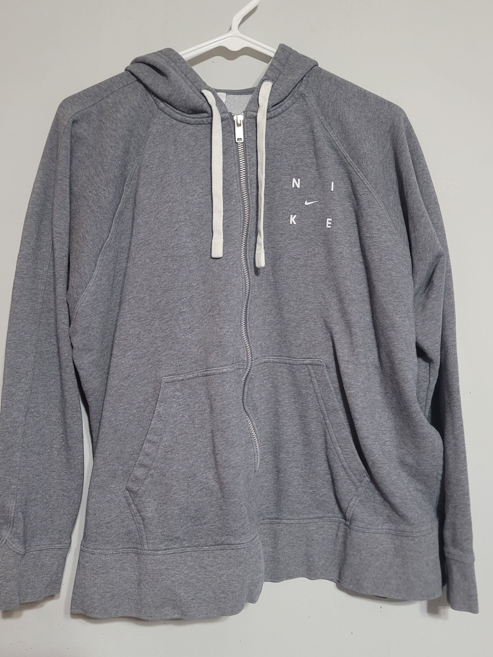 Nike Womens Zip Up Hoodie Sweatshirt Size Large Gray White Athletic Lounge